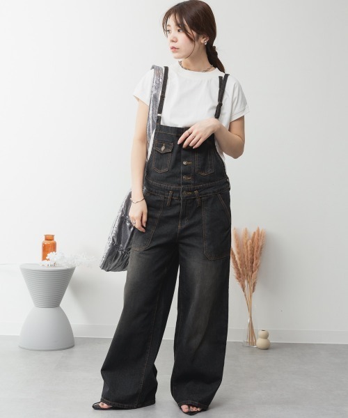 aity(アイティ)の「デニムサロペットワイドパンツ ワイドシルエット 綿100%(サロペット/オーバーオール・レディース・ブルー/ブラック/ネイビー・M/L/LL/3L/4L)」の7枚目の写真