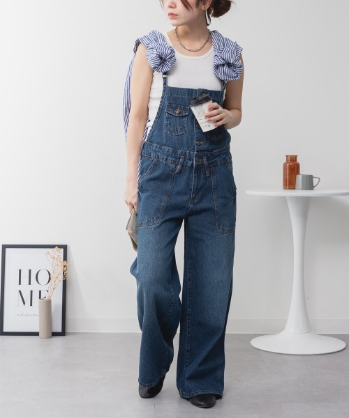 aity(アイティ)の「デニムサロペットワイドパンツ ワイドシルエット 綿100%(サロペット/オーバーオール・レディース・ブルー/ブラック/ネイビー・M/L/LL/3L/4L)」の10枚目の写真