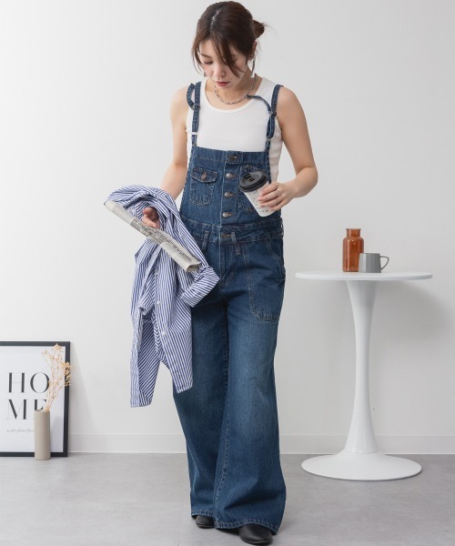aity(アイティ)の「デニムサロペットワイドパンツ ワイドシルエット 綿100%(サロペット/オーバーオール・レディース・ブルー/ブラック/ネイビー・M/L/LL/3L/4L)」の13枚目の写真