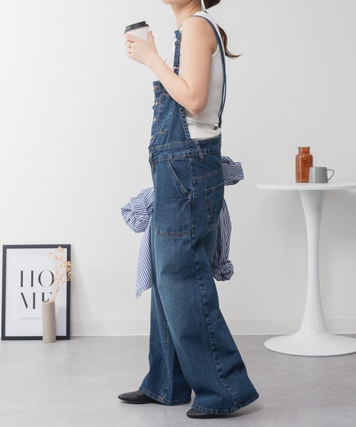 aity(アイティ)の「デニムサロペットワイドパンツ ワイドシルエット 綿100%(サロペット/オーバーオール・レディース・ブルー/ブラック/ネイビー・M/L/LL/3L/4L)」の14枚目の写真
