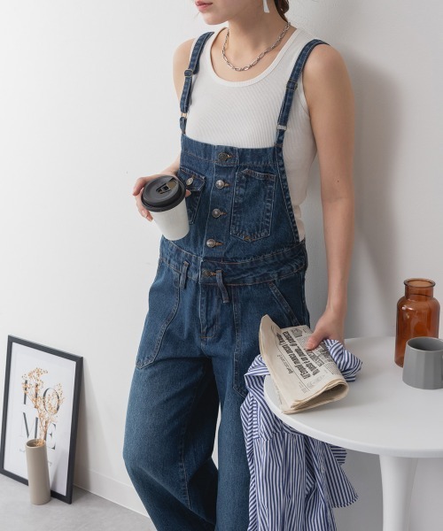 aity(アイティ)の「デニムサロペットワイドパンツ ワイドシルエット 綿100%(サロペット/オーバーオール・レディース・ブルー/ブラック/ネイビー・M/L/LL/3L/4L)」の15枚目の写真