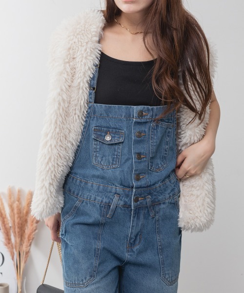 aity(アイティ)の「デニムサロペットワイドパンツ ワイドシルエット 綿100%(サロペット/オーバーオール・レディース・ブルー/ブラック/ネイビー・M/L/LL/3L/4L)」の20枚目の写真