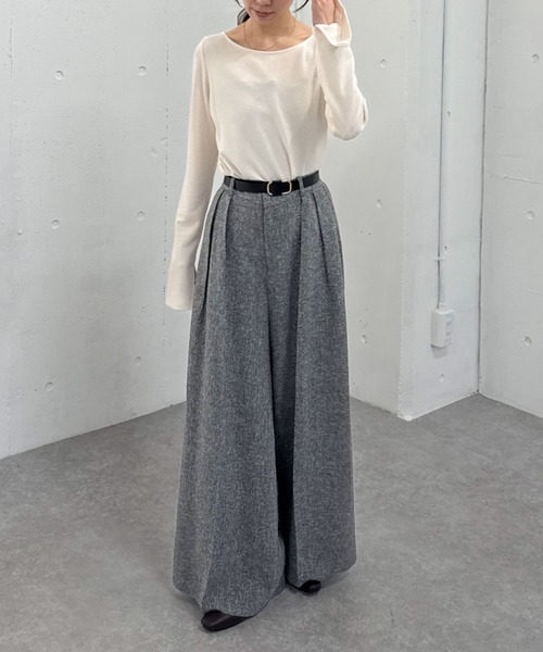 archives（アルシーヴ）の「ベルト付ウールタックワイドスラックス（スラックス・レディース・ベージュ/グレー/チャコールグレー・MEDIUM）」の19枚目の写真