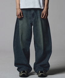 NOT4NERD(�m�b�g�t�H�[�i�[�h)��Linen Like Curved Semi Wide Denim Pants - Deep Blue(�f�j���p���c)