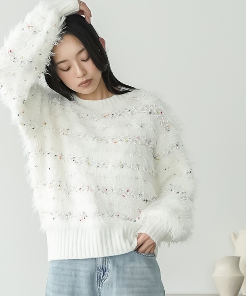 mili an deni（ミリアンデニ）の「ミックスヤーンシャギーニットプルオーバー（ニット/セーター・レディース・オフホワイト/ブラック・M）」の3枚目の写真