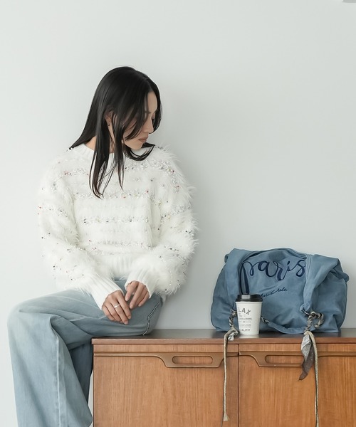 mili an deni（ミリアンデニ）の「ミックスヤーンシャギーニットプルオーバー（ニット/セーター・レディース・オフホワイト/ブラック・M）」の4枚目の写真