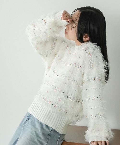 mili an deni（ミリアンデニ）の「ミックスヤーンシャギーニットプルオーバー（ニット/セーター・レディース・オフホワイト/ブラック・M）」の5枚目の写真