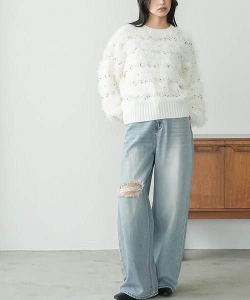 mili an deni（ミリアンデニ）の「ミックスヤーンシャギーニットプルオーバー（ニット/セーター・レディース・オフホワイト/ブラック・M）」の7枚目の写真