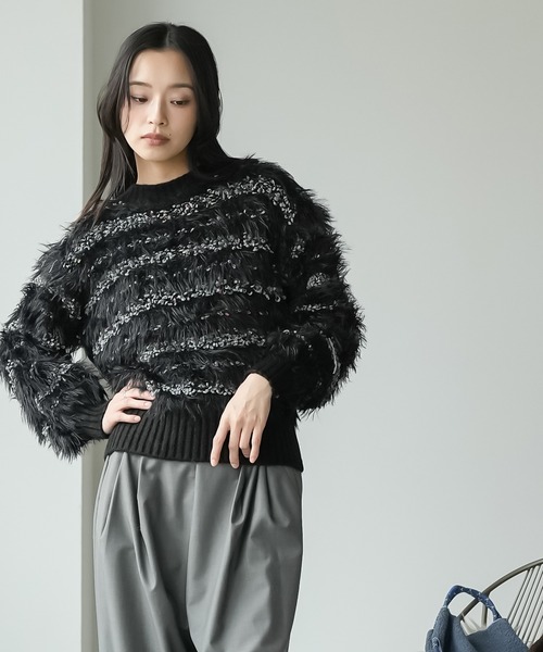 mili an deni（ミリアンデニ）の「ミックスヤーンシャギーニットプルオーバー（ニット/セーター・レディース・オフホワイト/ブラック・M）」の8枚目の写真