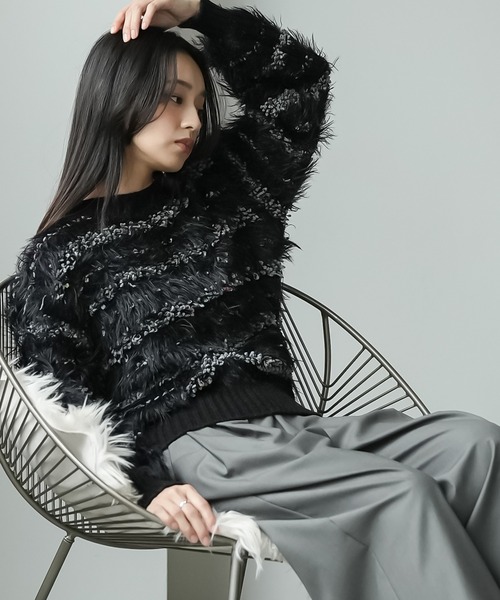 mili an deni（ミリアンデニ）の「ミックスヤーンシャギーニットプルオーバー（ニット/セーター・レディース・オフホワイト/ブラック・M）」の9枚目の写真