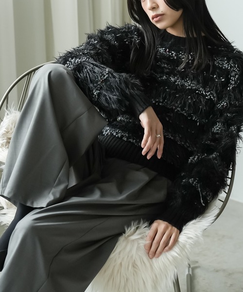 mili an deni（ミリアンデニ）の「ミックスヤーンシャギーニットプルオーバー（ニット/セーター・レディース・オフホワイト/ブラック・M）」の11枚目の写真