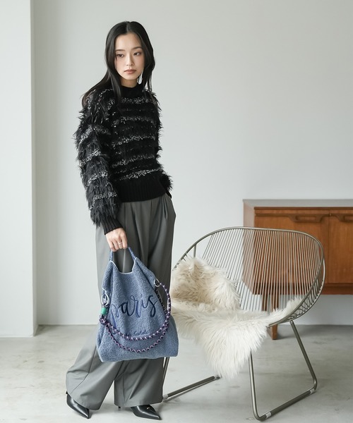 mili an deni（ミリアンデニ）の「ミックスヤーンシャギーニットプルオーバー（ニット/セーター・レディース・オフホワイト/ブラック・M）」の12枚目の写真