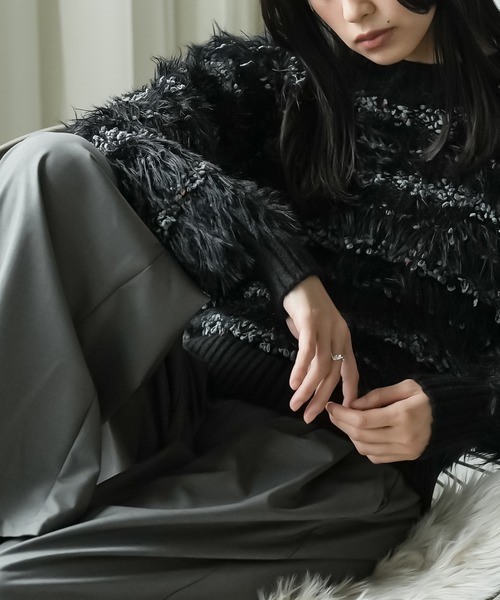 mili an deni（ミリアンデニ）の「ミックスヤーンシャギーニットプルオーバー（ニット/セーター・レディース・オフホワイト/ブラック・M）」の14枚目の写真