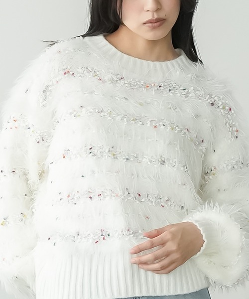 mili an deni（ミリアンデニ）の「ミックスヤーンシャギーニットプルオーバー（ニット/セーター・レディース・オフホワイト/ブラック・M）」の15枚目の写真