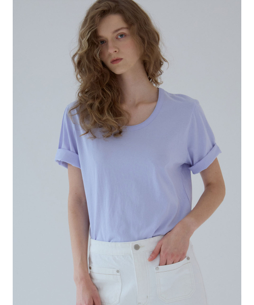GRIDAJ（クリダジェイ）の「UネックターンアップバクシTシャツ[パープル]（Tシャツ/カットソー・レディース・パープル・FREE）」の2枚目の写真