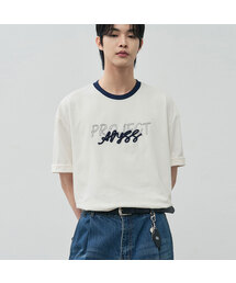 ストリング刺繍リンガーハーフTシャツ[アイボリー]