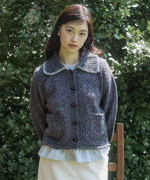 W BOUCLE SWEATER CARDIGAN [CHARCOAL]