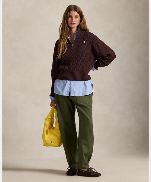 POLO RALPH LAUREN(ポロ ラルフ ローレン)の「ケーブルニット コットン クォータージップ セーター(ニット/セーター・レディース・ブラウン系・L/M/S/XL/XS)」の6枚目の写真