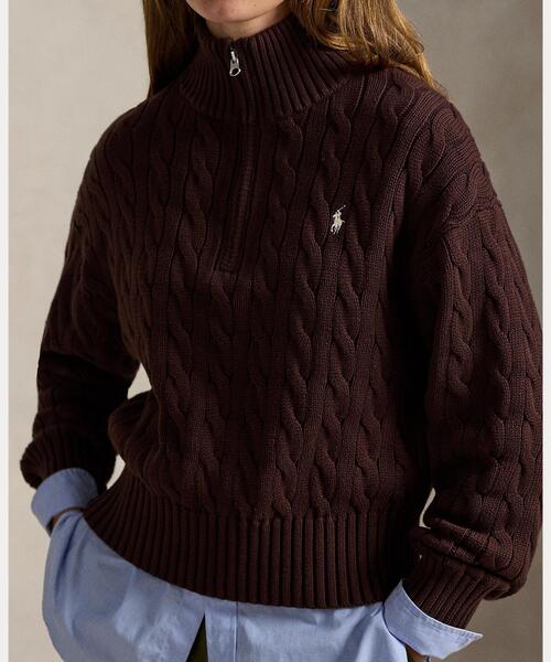 POLO RALPH LAUREN(ポロ ラルフ ローレン)の「ケーブルニット コットン クォータージップ セーター(ニット/セーター・レディース・ブラウン系・L/M/S/XL/XS)」の4枚目の写真