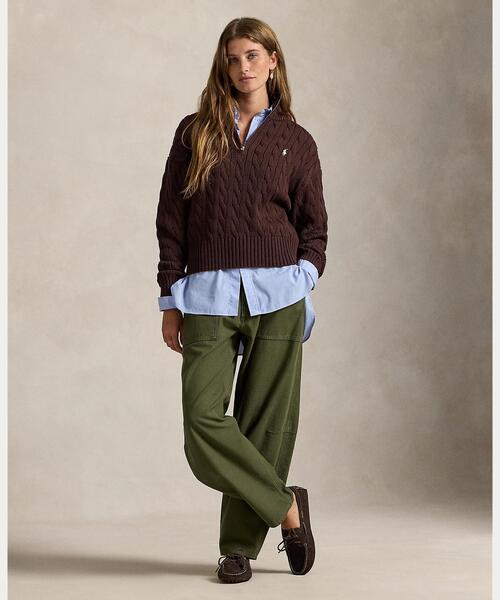 POLO RALPH LAUREN(ポロ ラルフ ローレン)の「ケーブルニット コットン クォータージップ セーター(ニット/セーター・レディース・ブラウン系・L/M/S/XL/XS)」の3枚目の写真