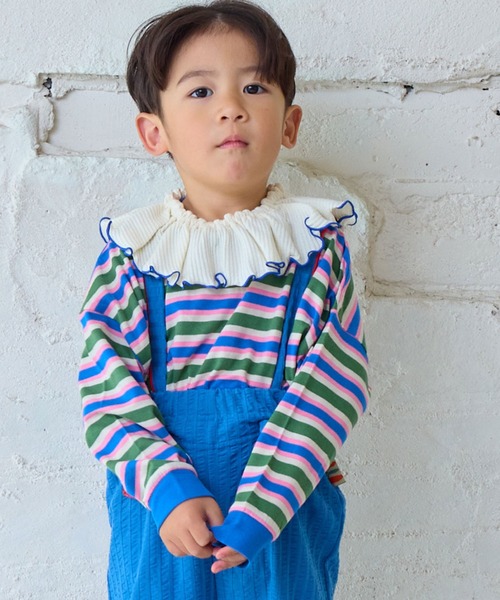 MARKEY'S（マーキーズ）の「先染めマルチボーダーロンティー（Tシャツ/カットソー・キッズ・グリーン系その他/レッド系その他/イエロー系その他・80/90/95/100/110/120/130/140/150）」の2枚目の写真