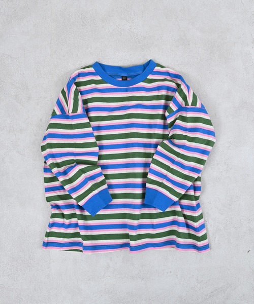 MARKEY'S（マーキーズ）の「先染めマルチボーダーロンティー（Tシャツ/カットソー・キッズ・グリーン系その他/レッド系その他/イエロー系その他・80/90/95/100/110/120/130/140/150）」の11枚目の写真