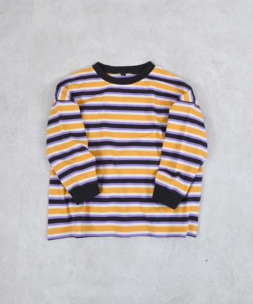 MARKEY'S（マーキーズ）の「先染めマルチボーダーロンティー（Tシャツ/カットソー・キッズ・グリーン系その他/レッド系その他/イエロー系その他・80/90/95/100/110/120/130/140/150）」の5枚目の写真