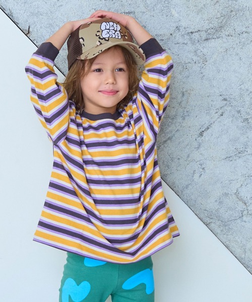 MARKEY'S（マーキーズ）の「先染めマルチボーダーロンティー（Tシャツ/カットソー・キッズ・グリーン系その他/レッド系その他/イエロー系その他・80/90/95/100/110/120/130/140/150）」の6枚目の写真