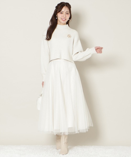 WILLSELECTION（ウィルセレクション）の「ブローチ付きクロップドラメニット（ニット/セーター・レディース・ピンク/オフホワイト/ブラック/サックスブルー/ミント・FREE）」の14枚目の写真