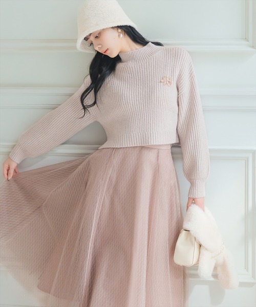WILLSELECTION（ウィルセレクション）の「ブローチ付きクロップドラメニット（ニット/セーター・レディース・ピンク/オフホワイト/ブラック/サックスブルー/ミント・FREE）」の18枚目の写真
