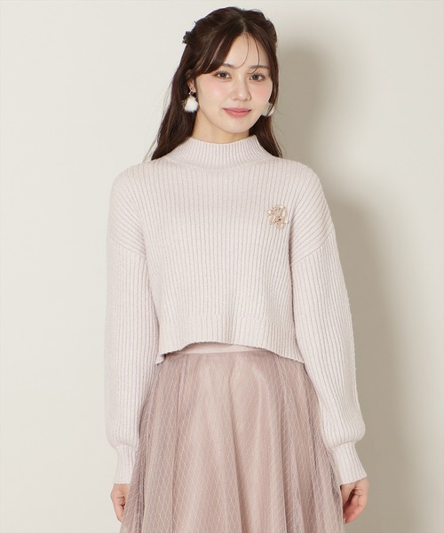 WILLSELECTION（ウィルセレクション）の「ブローチ付きクロップドラメニット（ニット/セーター・レディース・ピンク/オフホワイト/ブラック/サックスブルー/ミント・FREE）」の19枚目の写真