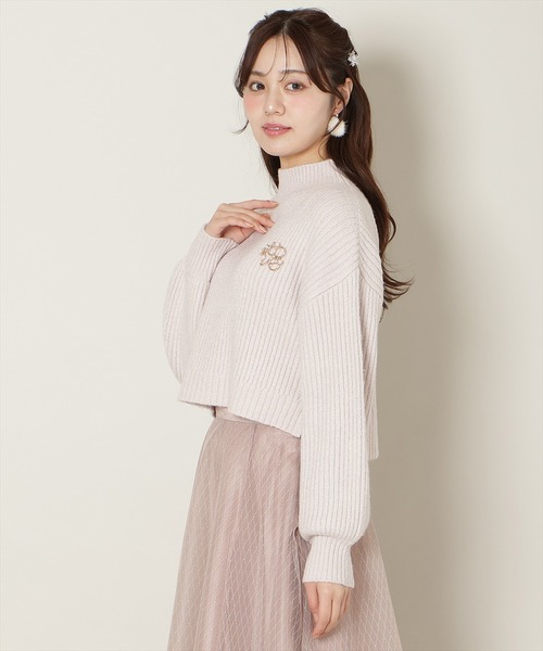 WILLSELECTION（ウィルセレクション）の「ブローチ付きクロップドラメニット（ニット/セーター・レディース・ピンク/オフホワイト/ブラック/サックスブルー/ミント・FREE）」の20枚目の写真