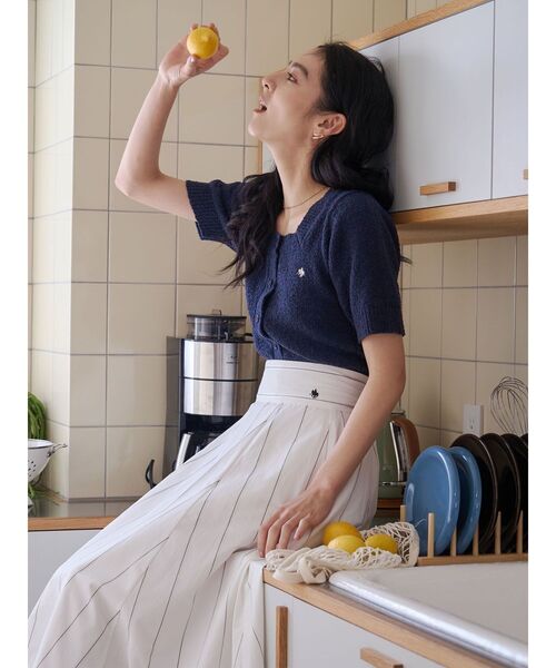 LAGUNAMOON(ラグナムーン)の「【POLO BCSコラボ】ブークレヤーンハーフスリーブコンパクトニットカーディガン(ニット/セーター・レディース・イエロー/オフホワイト/ネイビー/ホワイト/ライトブルー・FREE)」の6枚目の写真