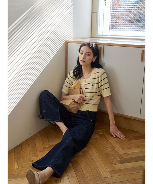 LAGUNAMOON(ラグナムーン)の「【POLO BCSコラボ】ブークレヤーンハーフスリーブコンパクトニットカーディガン(ニット/セーター・レディース・イエロー/オフホワイト/ネイビー/ホワイト/ライトブルー・FREE)」の8枚目の写真