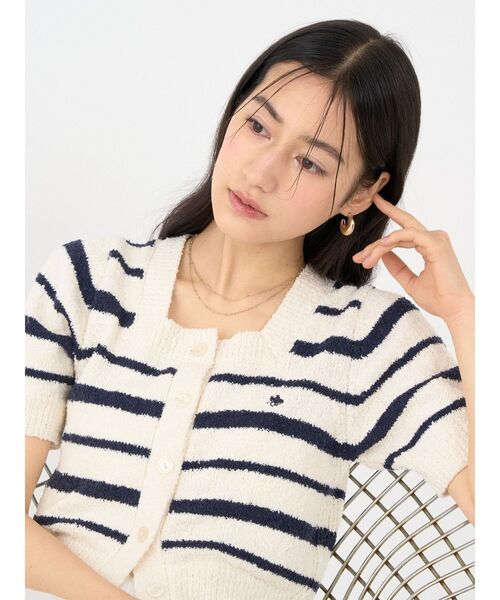 LAGUNAMOON(ラグナムーン)の「【POLO BCSコラボ】ブークレヤーンハーフスリーブコンパクトニットカーディガン(ニット/セーター・レディース・イエロー/オフホワイト/ネイビー/ホワイト/ライトブルー・FREE)」の21枚目の写真