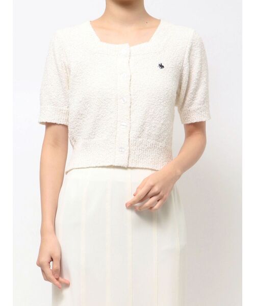 LAGUNAMOON(ラグナムーン)の「【POLO BCSコラボ】ブークレヤーンハーフスリーブコンパクトニットカーディガン(ニット/セーター・レディース・イエロー/オフホワイト/ネイビー/ホワイト/ライトブルー・FREE)」の16枚目の写真