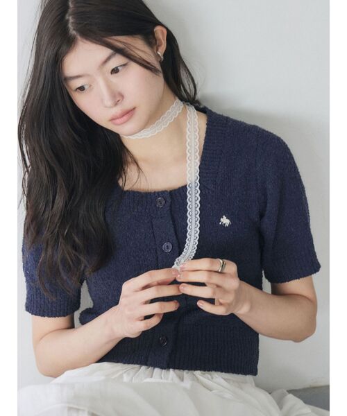 LAGUNAMOON(ラグナムーン)の「【POLO BCSコラボ】ブークレヤーンハーフスリーブコンパクトニットカーディガン(ニット/セーター・レディース・イエロー/オフホワイト/ネイビー/ホワイト/ライトブルー・FREE)」の4枚目の写真