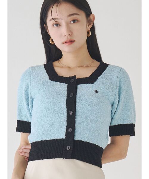 LAGUNAMOON(ラグナムーン)の「【POLO BCSコラボ】ブークレヤーンハーフスリーブコンパクトニットカーディガン(ニット/セーター・レディース・イエロー/オフホワイト/ネイビー/ホワイト/ライトブルー・FREE)」の3枚目の写真