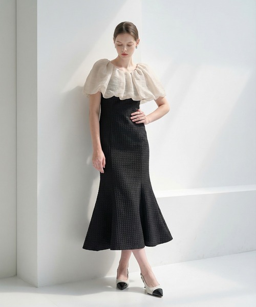 leja 2WAYオフショルダーパフスリーブマーメイドワンピースドレス お呼ばれ セール】【LEJA】2WAYオフショルダーパフスリーブマーメイドワンピース