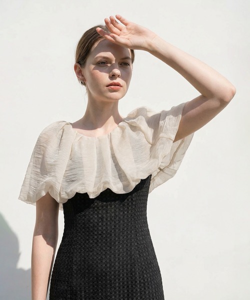 leja 2WAYオフショルダーパフスリーブマーメイドワンピースドレス お呼ばれ セール】【LEJA】2WAYオフショルダーパフスリーブマーメイドワンピース