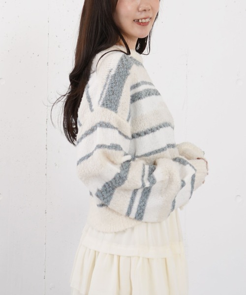 archives(アルシーヴ)の「ミックスヤーンランダムボーダーニットプルオーバー(ニット/セーター・レディース・チャコールグレー/ブルー/アイボリー・MEDIUM)」の14枚目の写真