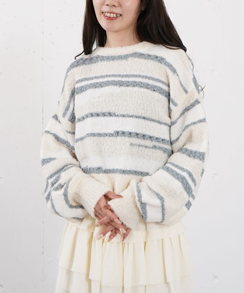 archives(アルシーヴ)の「ミックスヤーンランダムボーダーニットプルオーバー(ニット/セーター・レディース・チャコールグレー/ブルー/アイボリー・MEDIUM)」の13枚目の写真