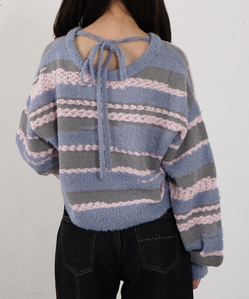 archives(アルシーヴ)の「ミックスヤーンランダムボーダーニットプルオーバー(ニット/セーター・レディース・チャコールグレー/ブルー/アイボリー・MEDIUM)」の6枚目の写真