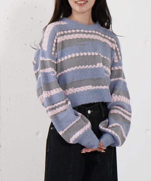 archives(アルシーヴ)の「ミックスヤーンランダムボーダーニットプルオーバー(ニット/セーター・レディース・チャコールグレー/ブルー/アイボリー・MEDIUM)」の4枚目の写真