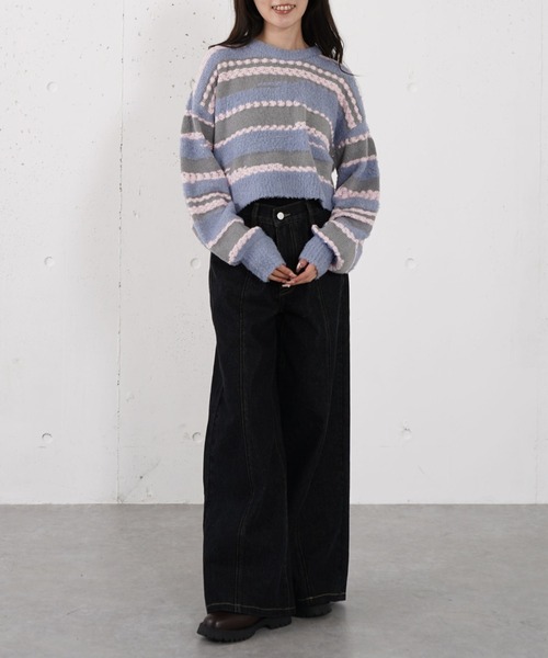 archives(アルシーヴ)の「ミックスヤーンランダムボーダーニットプルオーバー(ニット/セーター・レディース・チャコールグレー/ブルー/アイボリー・MEDIUM)」の8枚目の写真