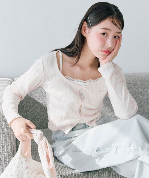 OLIVE des OLIVE（オリーブデオリーブ）の「映えリボントップス（Tシャツ/カットソー・レディース・ブラック/ピンク/サックスブルー/イエロー・FREE）」の10枚目の写真