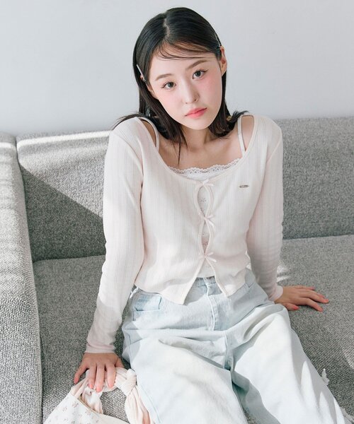 OLIVE des OLIVE（オリーブデオリーブ）の「映えリボントップス（Tシャツ/カットソー・レディース・ブラック/ピンク/サックスブルー/イエロー・FREE）」の13枚目の写真