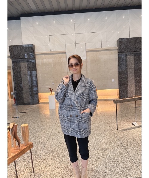 Day and Grade(デイアンドグレイド)の「【真山景子セレクト】ミドル丈チェックジャケット(テーラードジャケット・レディース・ブラック系その他・FREE)」の12枚目の写真