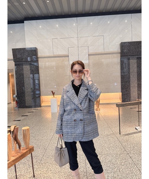 Day and Grade(デイアンドグレイド)の「【真山景子セレクト】ミドル丈チェックジャケット(テーラードジャケット・レディース・ブラック系その他・FREE)」の2枚目の写真