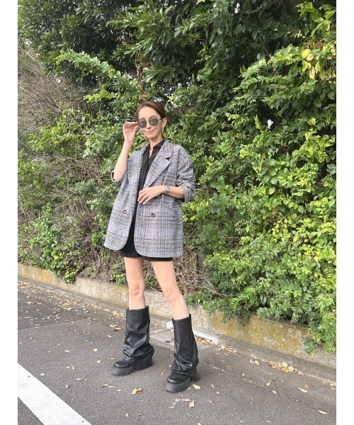 Day and Grade(デイアンドグレイド)の「【真山景子セレクト】ミドル丈チェックジャケット(テーラードジャケット・レディース・ブラック系その他・FREE)」の3枚目の写真